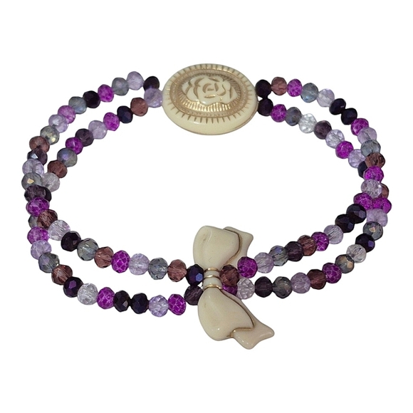 Handcrafted Artisan Glass & Acrylic Bead Stretch Bracelet - Picture 2 of 3